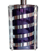 A large Mid Century Table lamp made of lucite and chrome with purple and chrome stripes and a black shade - Mid Century Lighting - 1970s table lamp