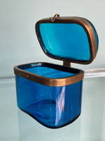 Vintage Blue Murano glass jewellery box with brass clasp
