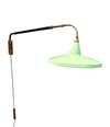 An Italian 1950s Stilnovo brass extendable telescopic wall light with green stitched leather arm