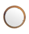 A circular 1950s Italian woven rattan mirror by Cantu, Roma with brass detail