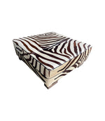 cowhide covered ottoman or coffee table with printed zebra skin design - Ed Butcher Antiques Shop London