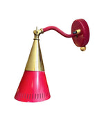 A pair of Holm Sorensen 1950s red enamelled metal and brass adjustable wall lights