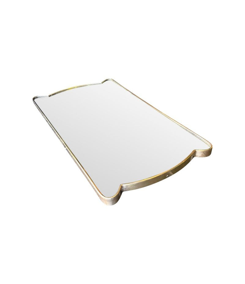 Unique shaped Mid Century Italian shield mirror with solid wood back in the style of Gio Ponti - Mid Century Mirror