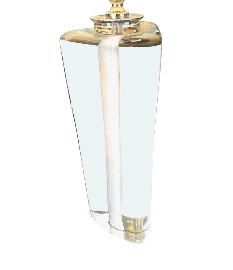 A pair of 1960s Orrefors heavy glass lamps with white glass core and nickel fittings