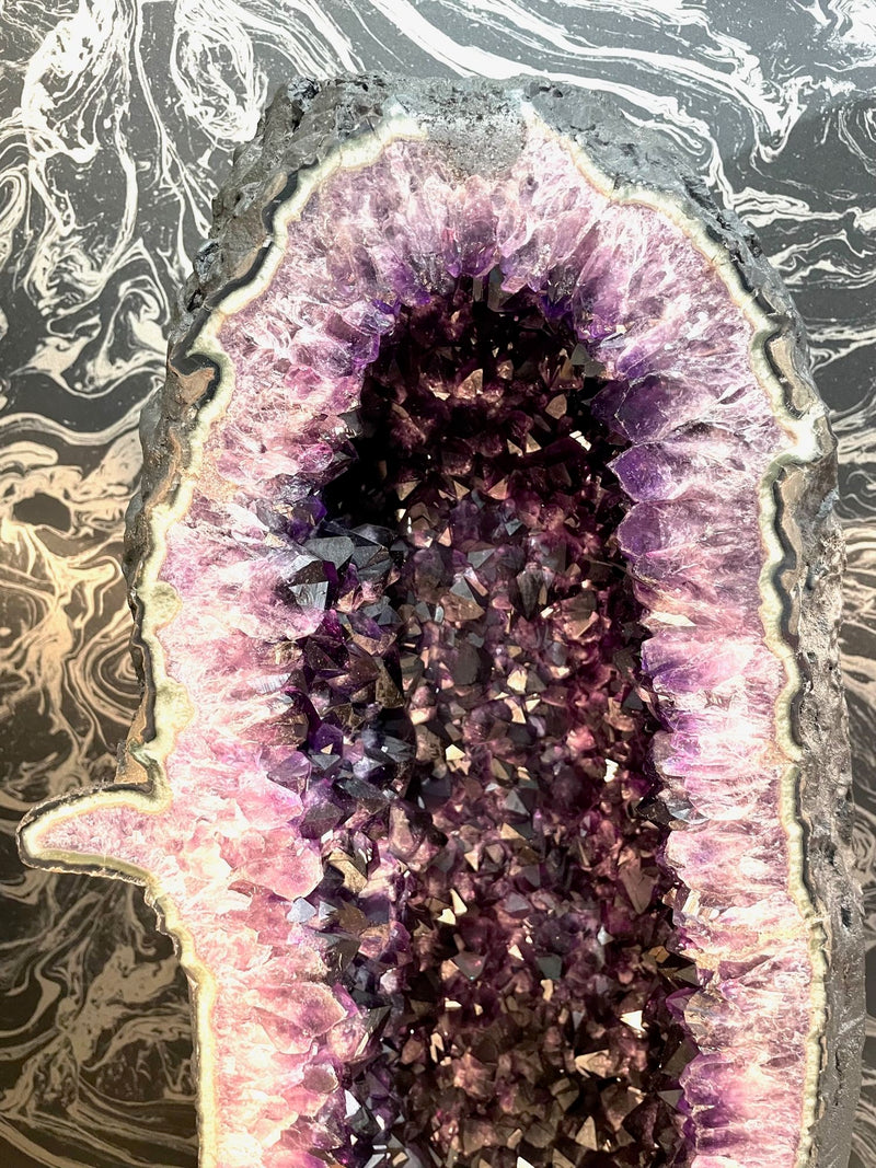 A stunning, large, high quality amethyst crystal geode cave cathedral in deep purple colour - Ed Butcher Antiques Shop London