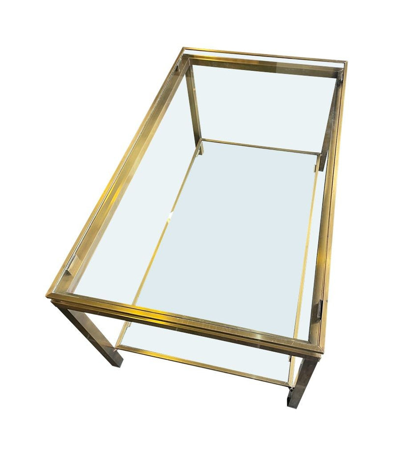  Mid Century Coffee Table in the style of Guy Lefevre gilt metal two tier circa 1970's French 