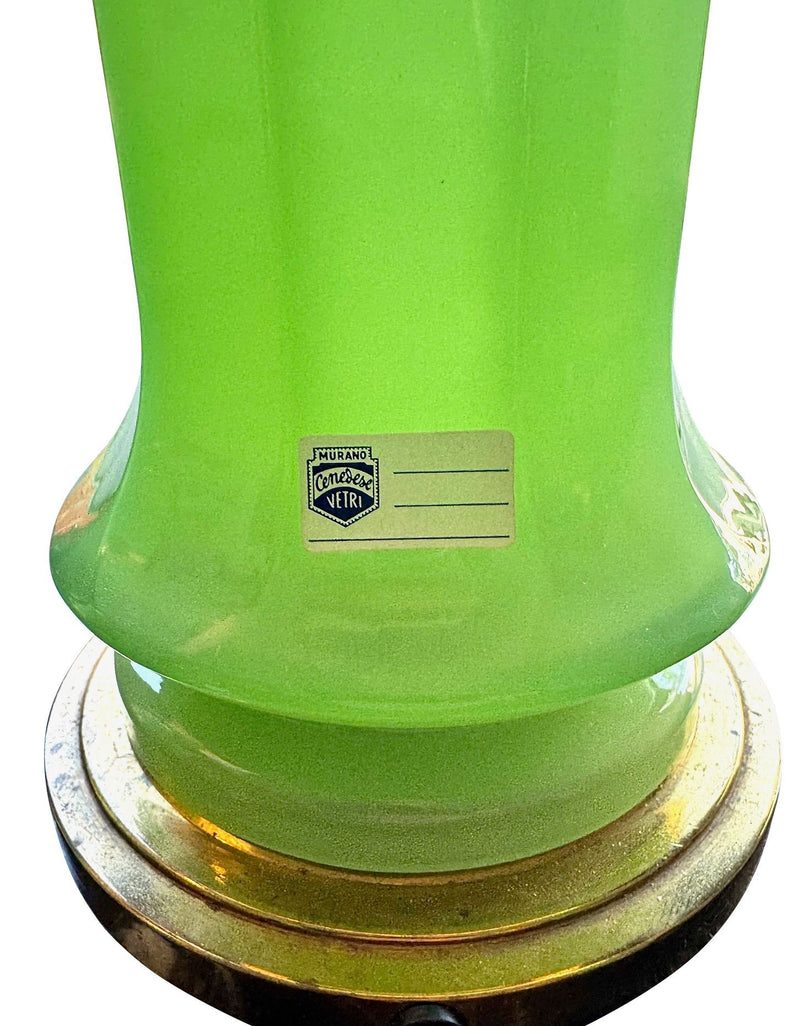 A large pair of 1960s opaline Murano lime green glass lamps by Gino Cenedese