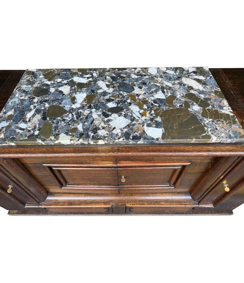 Art Deco Sideboard Oak by Gaston Poisson with marble top