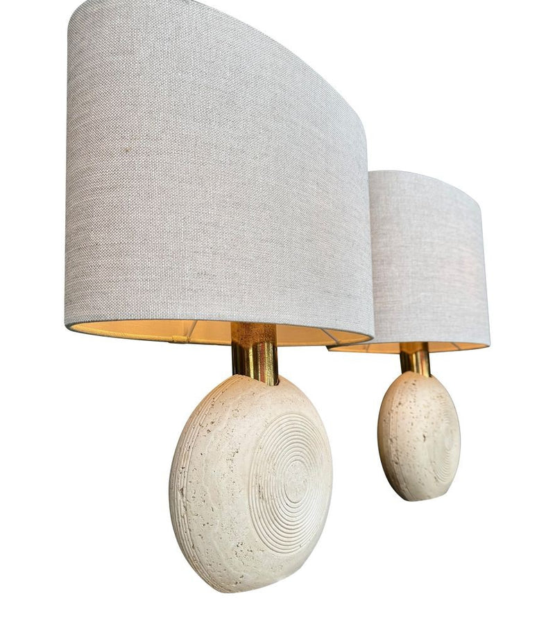 Mid Century table lamps travertine and brass by Fattelli Manelli Italian 1970s