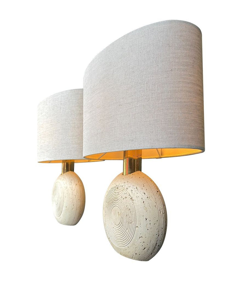 Mid Century table lamps travertine and brass by Fattelli Manelli Italian 1970s