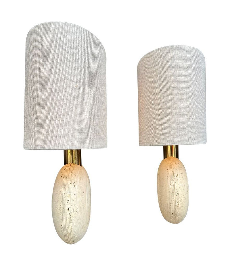 Mid Century table lamps travertine and brass by Fattelli Manelli Italian 1970s