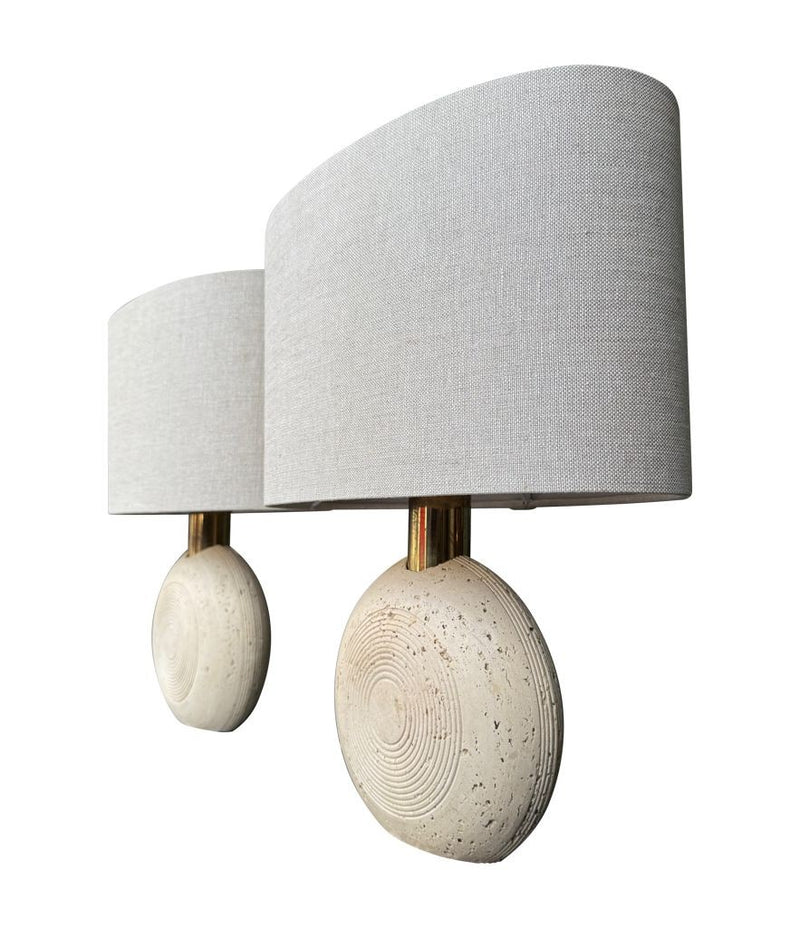 Mid Century table lamps travertine and brass by Fattelli Manelli Italian 1970s