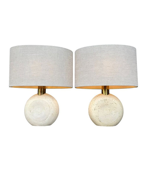 Mid Century table lamps travertine and brass by Fattelli Manelli Italian 1970s