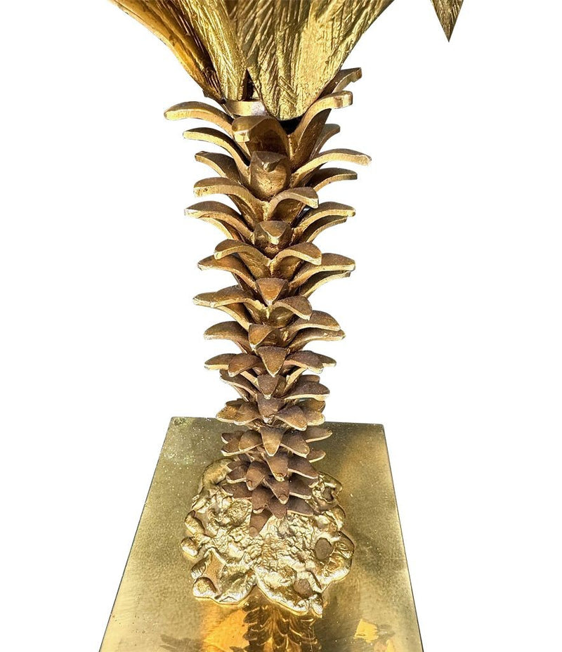 Mid Century table lamp palm tree lamp 1950s French with bespoke green linen shade