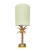 Mid Century table lamp palm tree lamp 1950s French with bespoke green linen shade