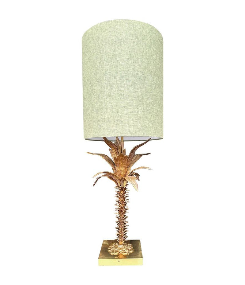Mid Century table lamp palm tree lamp 1950s French with bespoke green linen shade