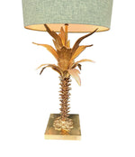 Mid Century table lamp palm tree lamp 1950s French with bespoke green linen shade