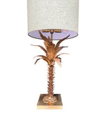 Mid Century table lamp palm tree lamp 1950s French with bespoke green linen shade