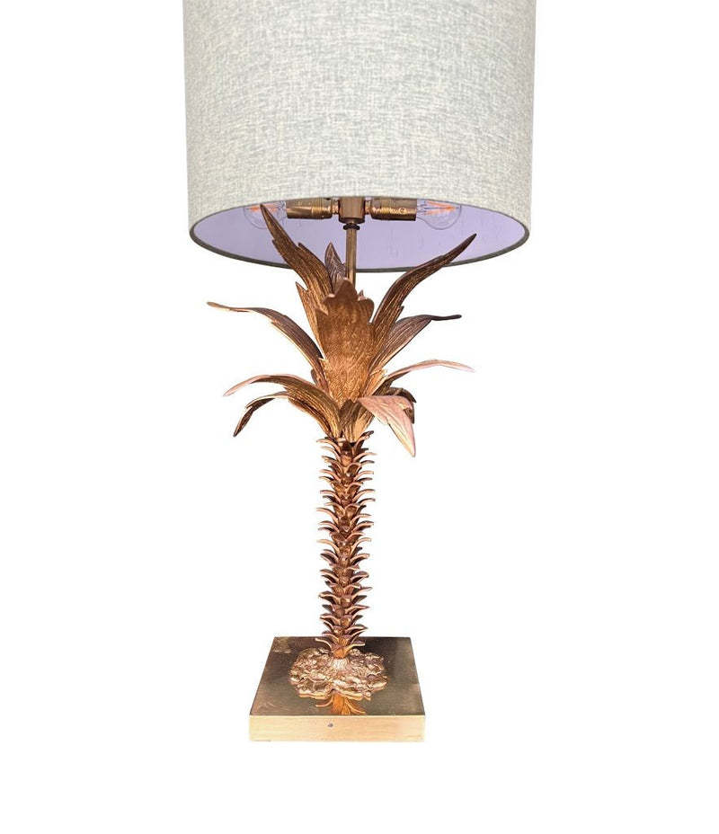Mid Century table lamp palm tree lamp 1950s French with bespoke green linen shade