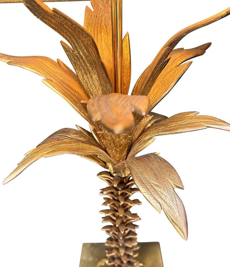 Mid Century table lamp palm tree lamp 1950s French with bespoke green linen shade