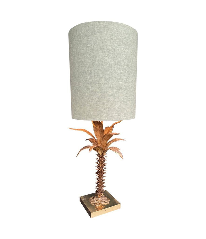 Mid Century table lamp palm tree lamp 1950s French with bespoke green linen shade