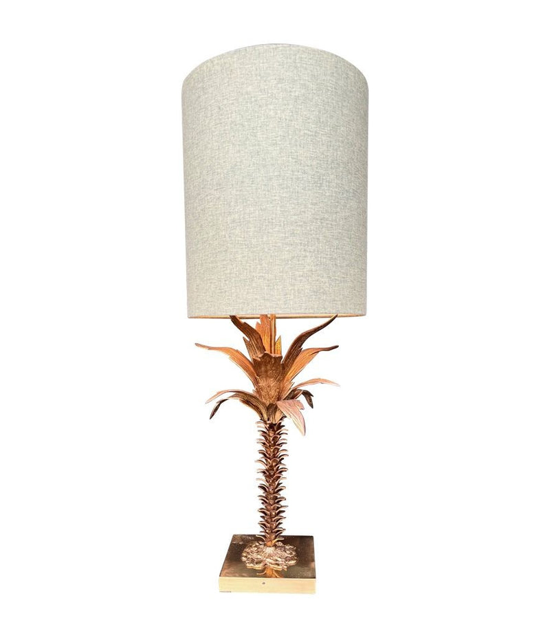 Mid Century table lamp palm tree lamp 1950s French with bespoke green linen shade