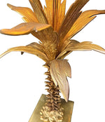 Mid Century table lamp palm tree lamp 1950s French with bespoke green linen shade