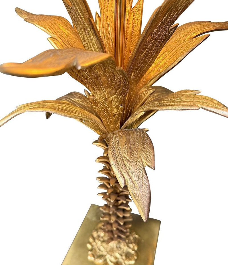 Mid Century table lamp palm tree lamp 1950s French with bespoke green linen shade