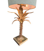 Mid Century table lamp palm tree lamp 1950s French with bespoke green linen shade