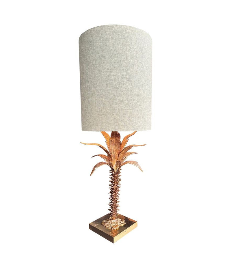 Mid Century table lamp palm tree lamp 1950s French with bespoke green linen shade