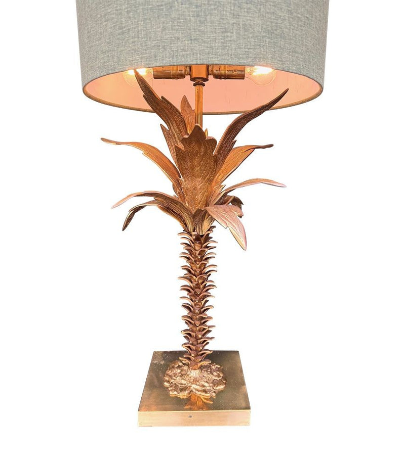 Mid Century table lamp palm tree lamp 1950s French with bespoke green linen shade