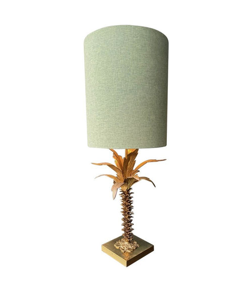 Mid Century table lamp palm tree lamp 1950s French with bespoke green linen shade