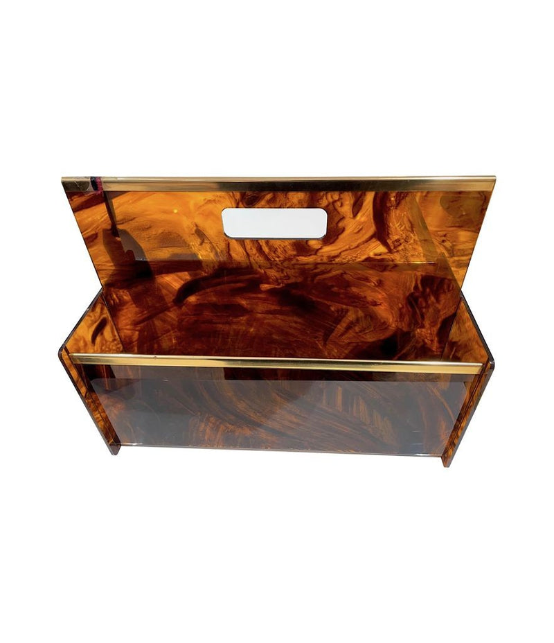 Mid century faux tortoiseshell & brass magazine rack by Mercier Freres