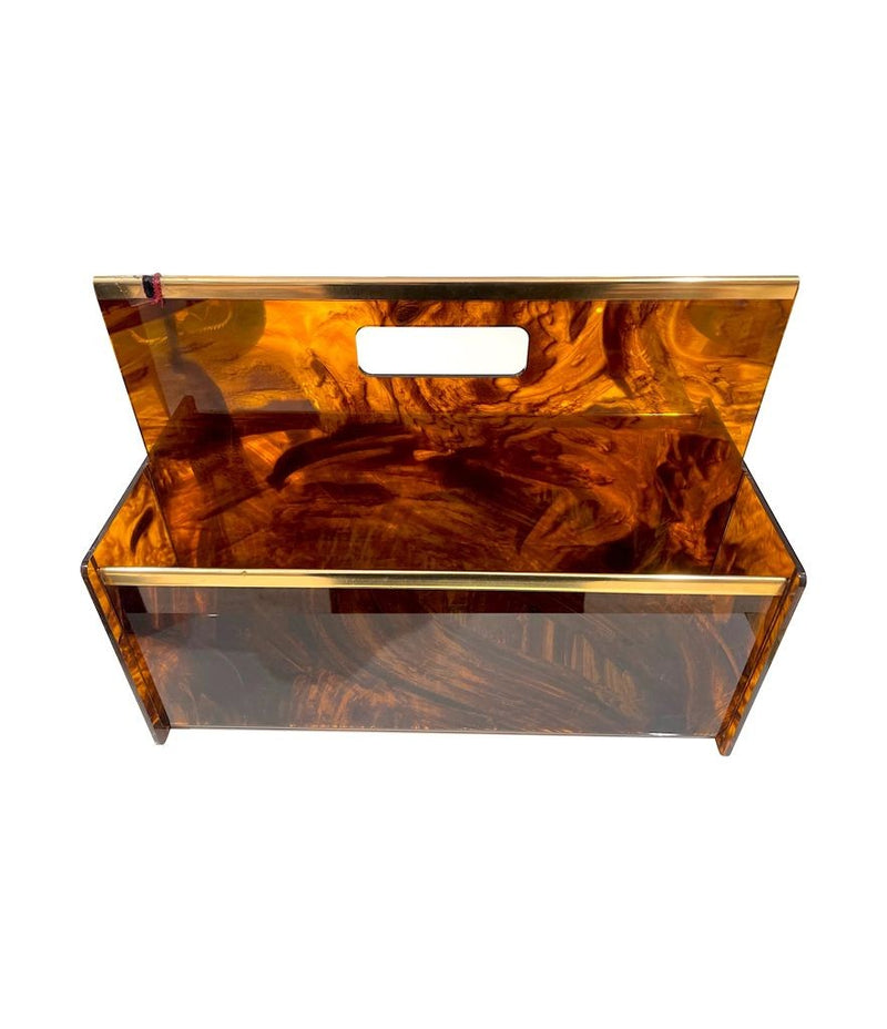 Mid century faux tortoiseshell & brass magazine rack by Mercier Freres