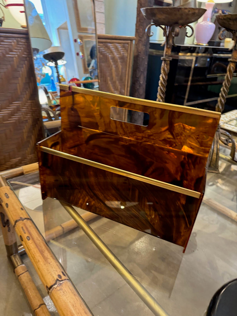 Mid century faux tortoiseshell & brass magazine rack by Mercier Freres