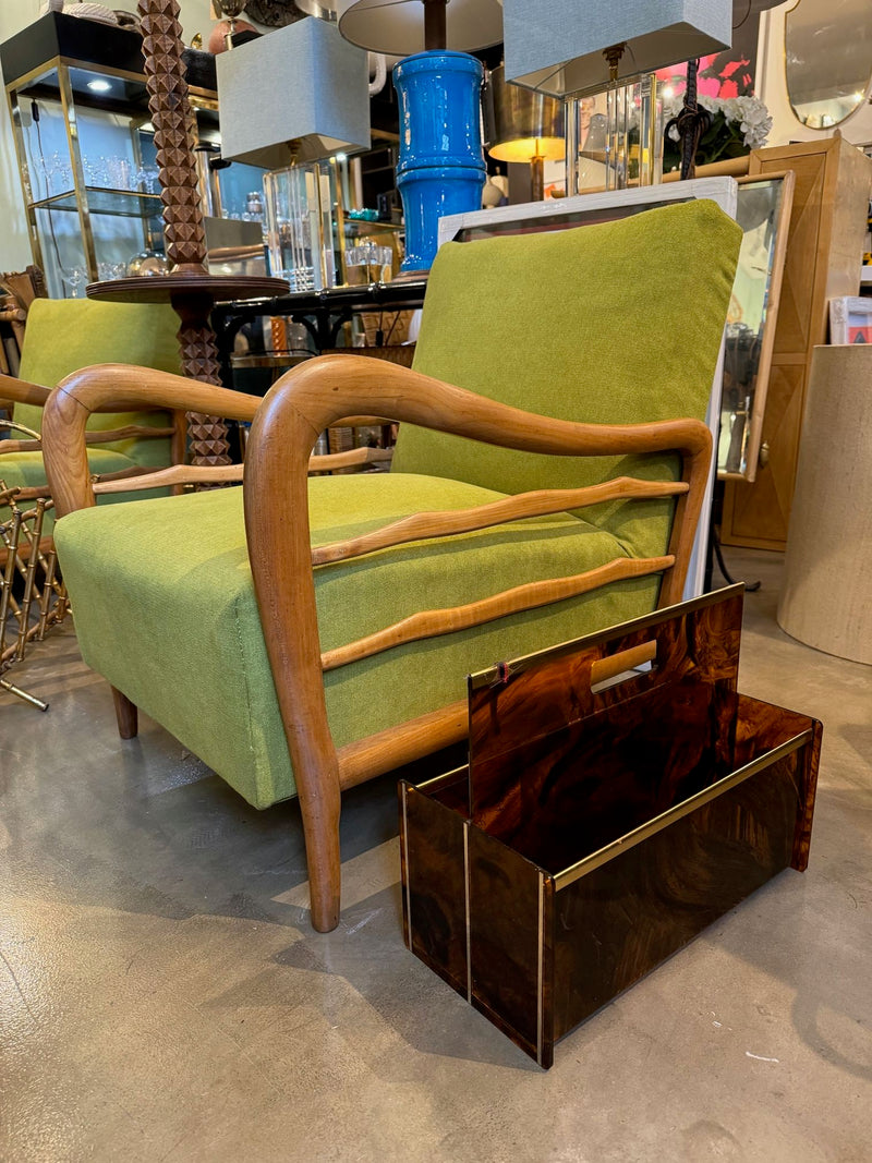 Mid century faux tortoiseshell & brass magazine rack by Mercier Freres