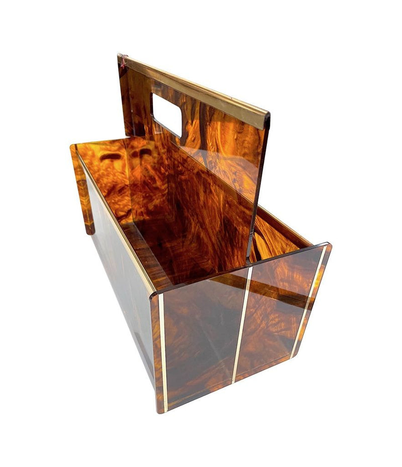 Mid century faux tortoiseshell & brass magazine rack by Mercier Freres