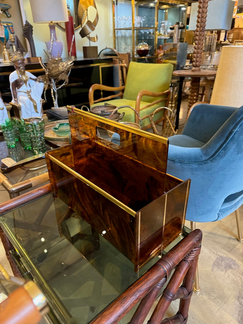 Mid century faux tortoiseshell & brass magazine rack by Mercier Freres