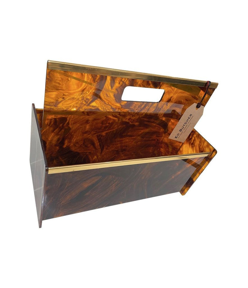 Mid century faux tortoiseshell & brass magazine rack by Mercier Freres