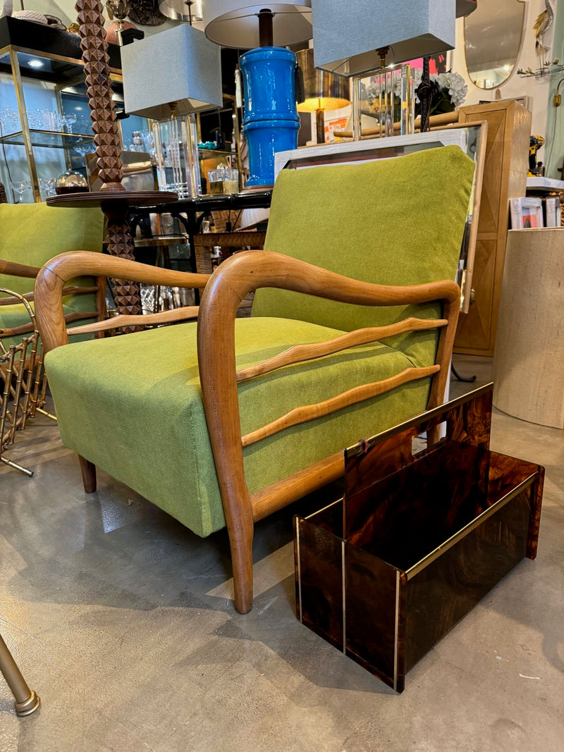 Mid century faux tortoiseshell & brass magazine rack by Mercier Freres