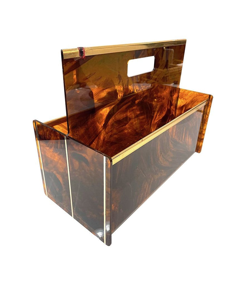 Mid century faux tortoiseshell & brass magazine rack by Mercier Freres