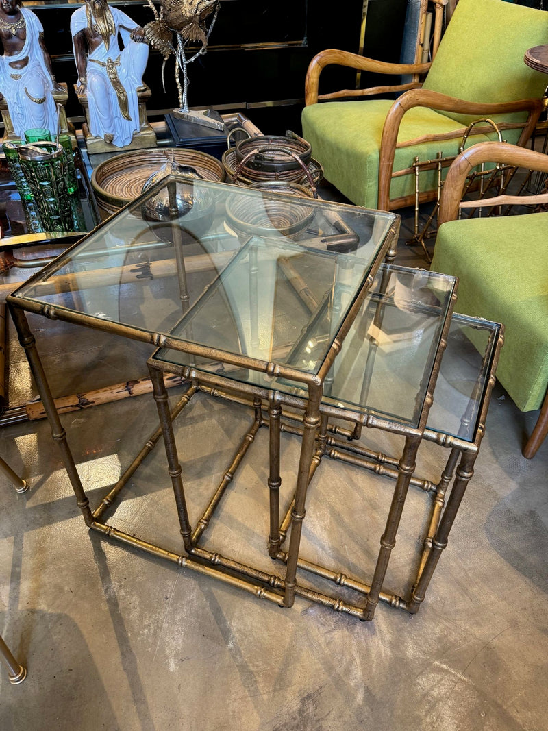 Mid century nest of tables - faux Bamboo - Gilt metal - 1970s - French