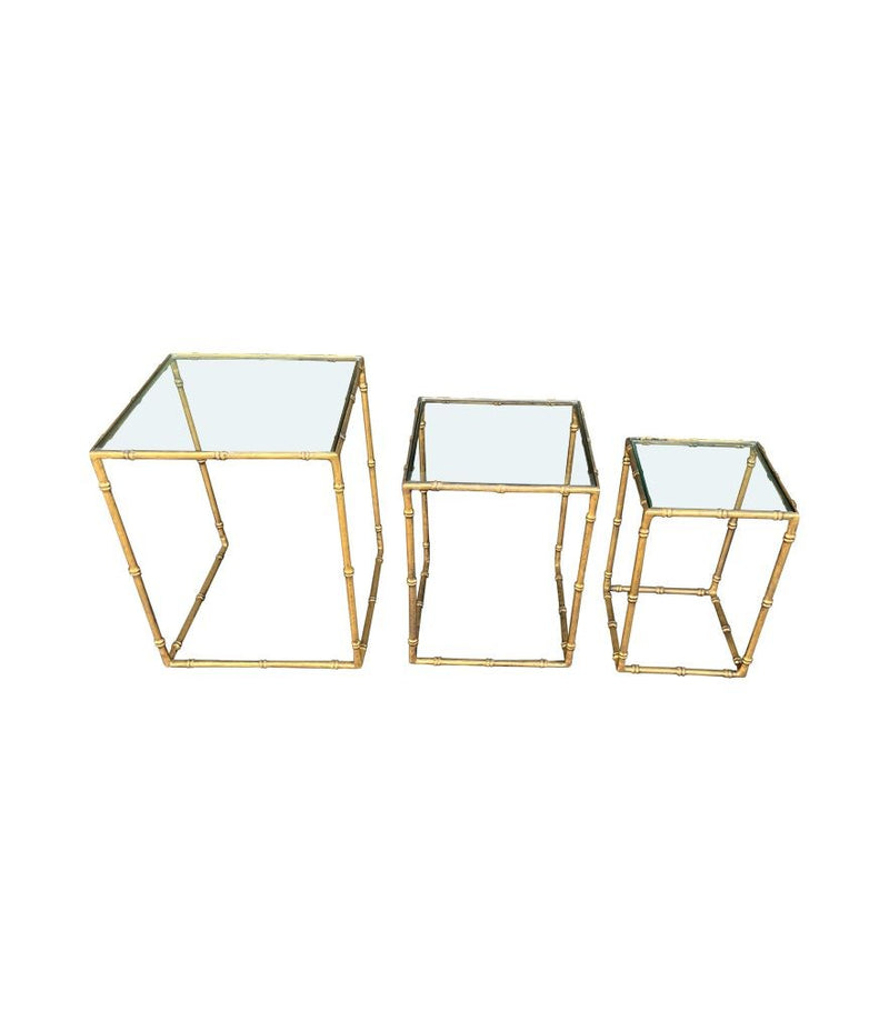 Mid century nest of tables - faux Bamboo - Gilt metal - 1970s - French