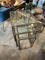 Mid century nest of tables - faux Bamboo - Gilt metal - 1970s - French