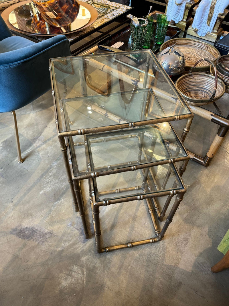 Mid century nest of tables - faux Bamboo - Gilt metal - 1970s - French