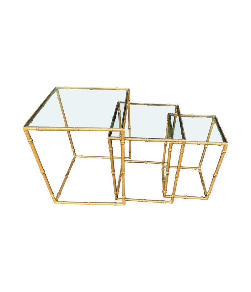 Mid century nest of tables - faux Bamboo - Gilt metal - 1970s - French