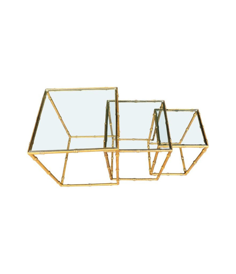 Mid century nest of tables - faux Bamboo - Gilt metal - 1970s - French