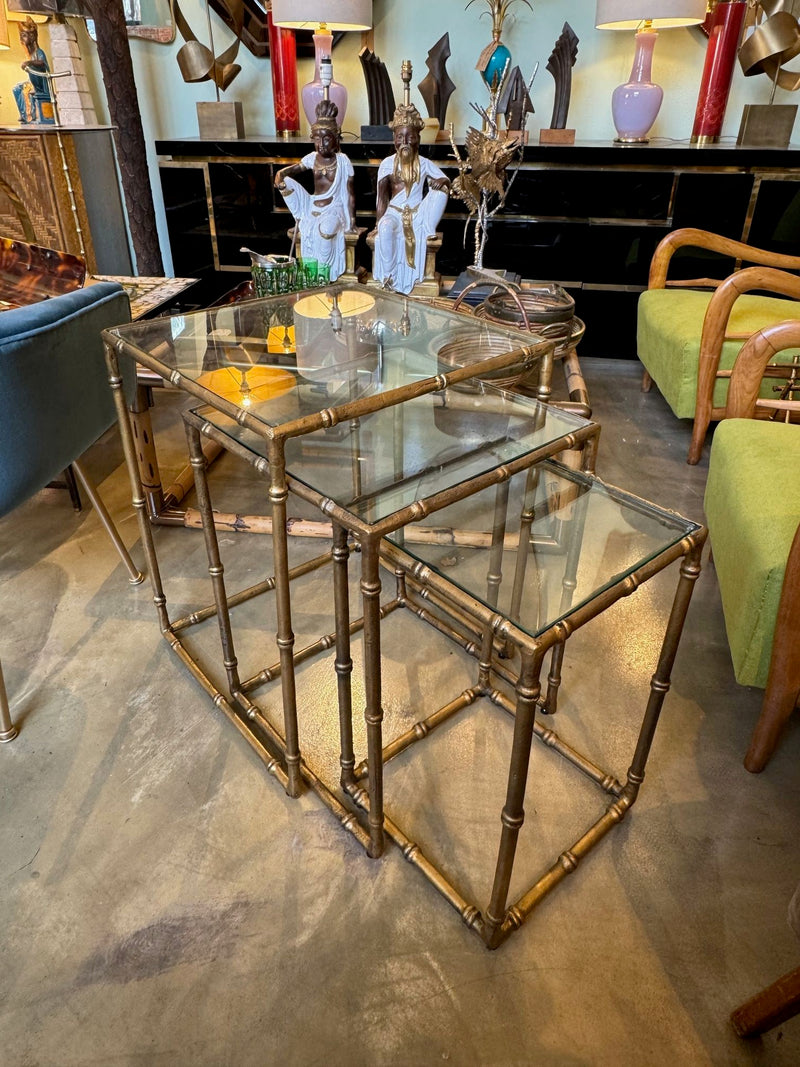 Mid century nest of tables - faux Bamboo - Gilt metal - 1970s - French