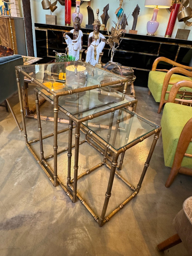 Mid century nest of tables - faux Bamboo - Gilt metal - 1970s - French