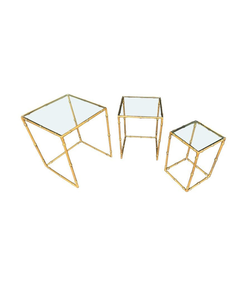 Mid century nest of tables - faux Bamboo - Gilt metal - 1970s - French